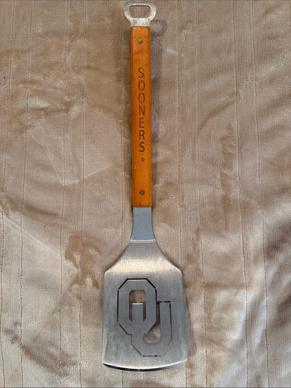 Branded OU Brown Wooden-Handle BBQ Spatula.